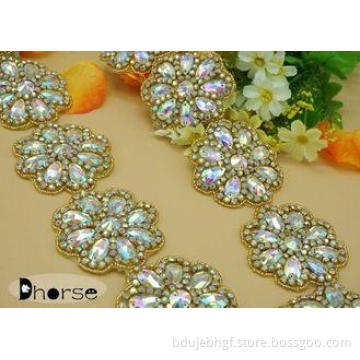 Large Bling Stone Rhinestone Beaded Trim For Wedding Dress